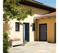 Porta d'ingresso in PVC antracite, 98 x 208 cm, con chiusura a 5 punti e vetri isolanti per sicurezza ed efficienza energetica, cerniere regolabili 3D, soglia in alluminio