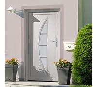 Porta d'ingresso in PVC bianco 108 x 208 cm con cerniere regolabili 3D e chiusura a 5 punti per sicurezza e durata, porta d'ingresso resistente alle intemperie con vetro isolante