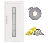 Porta d'ingresso in PVC bianco 88 x 200 cm con vetro e accessori | Design moderno, interno esterno, cerniere e maniglia incluse, facile manutenzione, luce naturale, stile minimalista