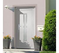 Porta d'ingresso in PVC bianco 98 x 208 cm con cerniere regolabili 3D e chiusura a 5 punti per sicurezza e durata, porta d'ingresso resistente alle intemperie con vetro isolante