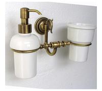 Porta Dispenser e Bicchiere dentifrici Ottone Bronzo Satinato con Bicchiere e Dispenser in Ceramica Dimensione 25x12xh 20 cm, Linea FLORENCE bicchiere in ceramica Bronzo Satinato bronzo