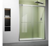 Porta doccia in vetro semi-frameless cromato 111,8 - 121,9 cm L x 182,9 cm H, porta scorrevole per bagno con vetro temperato trasparente da 1/4", placcatura argento in acciaio inox con doppie maniglie