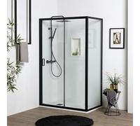 Porta doccia nicchia 110 cm con parete fissa 80 cm cristallo temperato trasparente da 6 mm | City