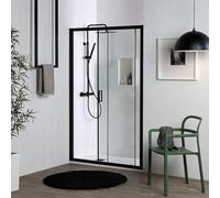 Porta doccia nicchia scorrevole 110 cm nero opaco cristallo temprato 6 mm trasparente | City