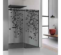 Porta Doccia Scorrevole Nero Modello Dance 180x205 cm Lato Destro Grigio Nano Vetro Rivestito con Motivo Sabbiato - Moderno Bagno Aggiornamento