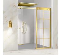 Porta Doccia Scorrevole Oro 180x205 - Vetro Sabbiato Trasparente Nano-Rivestito Adatto Per Modelli 140/150/160/170/180 cm Apertura Destra Design Moderno