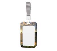 Porta documenti d'identità con stampa paesaggio montagna tramonto paesaggio, grazioso porta badge con cordino per impiegati in ufficio