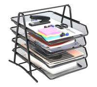 Porta documenti ufficio scrivania a 4 livelli-Organizer documenti in metallo-Design a rete-Per A4 e forniture da scrivania-Color nero-Portadocumenti da scrivania