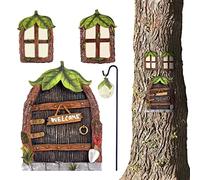 Porta Elfo e Finestra In Resina Fosforescente Miniatura Porta Fate Da Giardino Con 2 Finestre e 1 Porta, Luce Sentiero Che Brilla Nel Buio Porta Porticina Elfo Fate Giardino Fata Decorazione Esterna