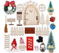 Porta Elfo Natale Kit, 30 Pezzi Porta degli Elfi Natale Accessori, Miniature Casetta Elfo Natale in Legno, Casa Elfo Natale in Miniatura con Porta,Recinto,Tappeto,Scaletta in Legno,Cassetta Postale