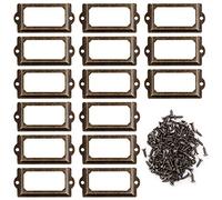 Porta Etichette in Metallo, 30 Pezzi Portaetichette in Metallo Retrò Supporti per Etichette con Viti per Ufficio Biblioteca Cassettiera Cassetti Classificatori (7x3,3 cm)