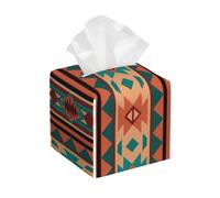 Porta fazzoletti a cubo elegante con motivo tribale del sud-ovest, turchese, 1, porta fazzoletti quadrato in pelle, porta fazzoletti decorativo/organizzatore per il piano del mobile del bagno