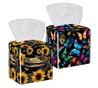 Porta fazzoletti a forma di farfalla, 2 pezzi, quadrato, in pelle PU, dispenser per tovaglioli con cintura inferiore, organizer per carta facciale per casa, ufficio, auto