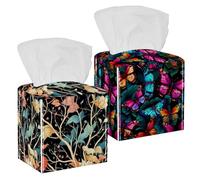 Porta fazzoletti a forma di farfalla, 2 pezzi, quadrato, in pelle PU, dispenser per tovaglioli con cintura inferiore, organizer per carta facciale per casa, ufficio, auto