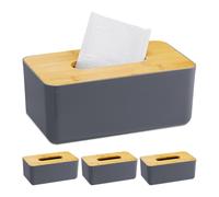 Relaxdays 4X Porta Fazzoletti, Riutilizzabile, Portafazzoletti per Bagno, Coperchio in bambù, 10x23x13 cm, Grigio/Naturale