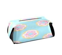 Porta fazzoletti in pelle Porta tovaglioli da appendere per auto con cinghie regolabili e cerniera Scatola dispenser di fazzoletti ricaricabile Cartoon Donut Blu