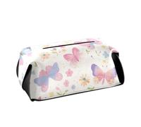 Porta fazzoletti in pelle Porta tovaglioli da appendere visiera parasole con cinghie regolabili e cerniera Dispenser di fazzoletti riutilizzabile Farfalla Fiori colorati