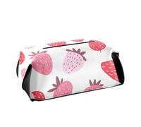 Porta fazzoletti in pelle Porta visiera tovagliolo appeso con cinghie regolabili e cerniera Dispenser automatico di fazzoletti ricaricabile Cartoon Cute Red Strawberry