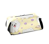 Porta fazzoletti in pelle Porta visiera tovagliolo appeso con cinghie regolabili e cerniera Scatola dispenser di fazzoletti riutilizzabile Carino Bianco Samoiedo Cane