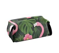 Porta fazzoletti in pelle Portasovaglioli da appendere con cinghie regolabili e cerniera Dispenser automatico di fazzoletti riutilizzabile Fenicotteri tropicali foglie di palma fiori rosa vibrante