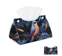 Porta fazzoletti in pelle PU, rettangolare, blu e arancione, porta fazzoletti con uccellino, porta fazzoletti decorativo, porta carta per bagno e ufficio, 7,9" L x 4,9" W x 4,5" H