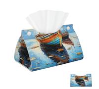 Porta fazzoletti in pelle PU, rettangolare, con barche e dipinti a olio sul mare, porta fazzoletti, distributore di tovaglioli, porta fazzoletti decorativo, porta carta per bagno e ufficio, 7,9" L x 4