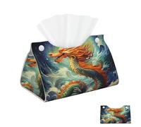 Porta fazzoletti in pelle PU, rettangolare, con drago dipinto a olio, porta fazzoletti, distributore di tovaglioli, porta fazzoletti decorativo, porta carta per bagno e ufficio, 7,9" L x 4,9" W x 4,5"