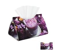 Porta fazzoletti in pelle PU, rettangolare, con fiori viola, porta fazzoletti per bevande, porta tovaglioli, porta fazzoletti decorativo, porta carta per bagno e ufficio, 7,9" L x 4,9" W x 4,5" H