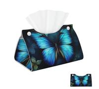 Porta fazzoletti in pelle PU, rettangolare, con motivo a farfalla blu, porta fazzoletti, dispenser per tovaglioli, porta fazzoletti decorativo, porta carta per bagno e ufficio, 7,9" L x 4,9" W x 4,5"