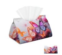 Porta fazzoletti in pelle PU, rettangolare, con motivo a farfalla e fiore, porta fazzoletti, porta tovaglioli, porta fazzoletti decorativo, porta carta per bagno e ufficio, 7,9" L x 4,9" W x 4,5" H