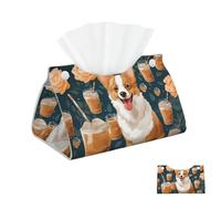 Porta fazzoletti in pelle PU, rettangolare, con simpatico animaletto di razza Corgi e porta fazzoletti per tè al latte, porta fazzoletti decorativo, porta carta per bagno e ufficio, 7,9" L x 4,9" W x