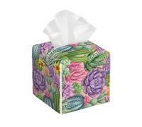 Porta fazzoletti - Porta fazzoletti quadrato decorativo a forma di cubo con fiori di cactus - Grazioso organizer per tovaglioli in pelle PU per auto, bagno, camera da letto, ufficio, comodini, piano d