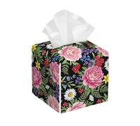 Porta fazzoletti - Porta fazzoletti quadrato decorativo a forma di cubo con fiori e piante - Grazioso organizer per tovaglioli in pelle PU per auto, bagno, camera da letto, ufficio, comodini, piano di