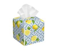 Porta fazzoletti - Porta fazzoletti quadrato decorativo a forma di cubo con motivo a piastrelle di limone - Grazioso organizer per tovaglioli in pelle PU per auto, bagno, camera da letto, ufficio, com