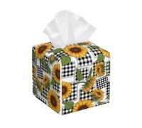Porta fazzoletti - Porta fazzoletti quadrato decorativo a forma di cubo con motivo a quadri di girasole - Grazioso organizer per tovaglioli in pelle PU per auto, bagno, camera da letto, ufficio, comod