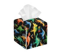 Porta fazzoletti - Porta fazzoletti quadrato decorativo a forma di cubo con motivo a triceratopo e stegosauro - Simpatico organizer per fazzoletti in pelle PU per auto, bagno, camera da letto, ufficio