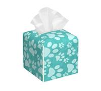 Porta fazzoletti quadrato in pelle con stampa a zampa di cane verde acqua, organizer decorativo di alta qualità con base antiscivolo per mobiletto del bagno, comodino, piano d'appoggio