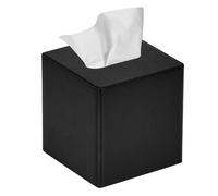Porta fazzoletti quadrato in pelle PU per comÃ², arredo bagno, nero
