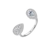 Porta fede nuziale gioielli donna 14 carati moissanite aperta con una pietra preziosa a forma di lacrima, misura da donna per lesbica San Valentino, 52.5, Oro bianco 14 carati, Moissanite