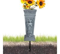 Porta Fiori Sepolcro - Resina 9,5x9,5x38,5cm | Vasi Cimitero Ricordo | Contenitore Composizioni Lapide Per Tomba, Memoriale, O Monumento | Durevole Ornamento Esterno Sacrario (1 Pezzo)