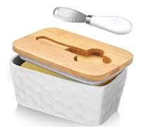 Porta Formaggio da Frigorifero, Porta Burro da Frigorifero, Formaggiera da Frigo, Portaburro da Frigo, Burriera in Vetro Ceramica Bianca con Coperchio in Bambù Burriera in Porcellana (Bianco)