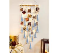 Porta Foto da Appendere Con 30 Clip - Organizer per Collage da Parete Con Catena Luminosa a LED - Decorazione della Camera da Letto, Regali per Ragazze (Blu)