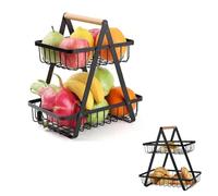Porta Frutta A 2 Piani Da Tavolo, Portafrutta 2 Piani Metallo Nero, Portafrutta A Ripiani Da Tavolo, Fruttiera in Metallo, Moderno Porta Frutta E Verdura Con Cesto Per Cucina(Nero)