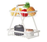 Porta Frutta A 2 Piani Da Tavolo, Portafrutta A Ripiani, Portafrutta 2 Piani Metallo, Fruttiera in Metallo, Moderno Porta Frutta E Verdura Con Cesto Per Cucina(Bianco)