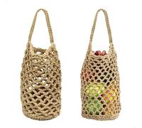 Porta Frutta, Cestino da Appendere Cestini Portaoggetti, 2 Pezzi Intrecciati a Mano Rete Canapa 32x16cm per Uova Frutta Verdura Cucina, Sospensione a Parete o a Soffitto