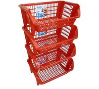 Porta frutta vivande 4 piani scaffale componibile rosso cassette in plastica