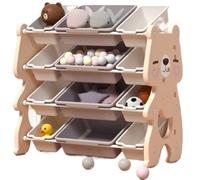 Porta Giochi Pupazzi Cameretta Organizzatore Di Giocattoli A 4 Livelli Con 12 Contenitori Per Rimovibili Per Il Soggiorno Della Sala Giochi Baule Portagiochi Per Vestiti(Pink)