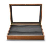 Porta Gioie con Coperchio Trasparente, Portagioie Donna da Camera, Rivestimento Interno in Microfibra, Portagioie Legno, per Anelli e Orecchini(Gray)