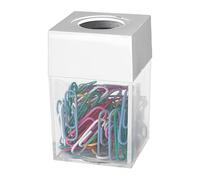 Porta graffette magnetico, 4 x 4 x 7 cm, organizer quadrato con coperchio trasparente, dispenser in ABS colorato per scrivania, ufficio, scuola, casa, secchio compatto per clip e spilli
