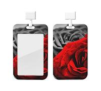 Porta identificativo con rose bianche e rosse nere con cordino Protettore per carta d'identità verticale Porta con finestra trasparente Porta identificativo per infermiereForniture